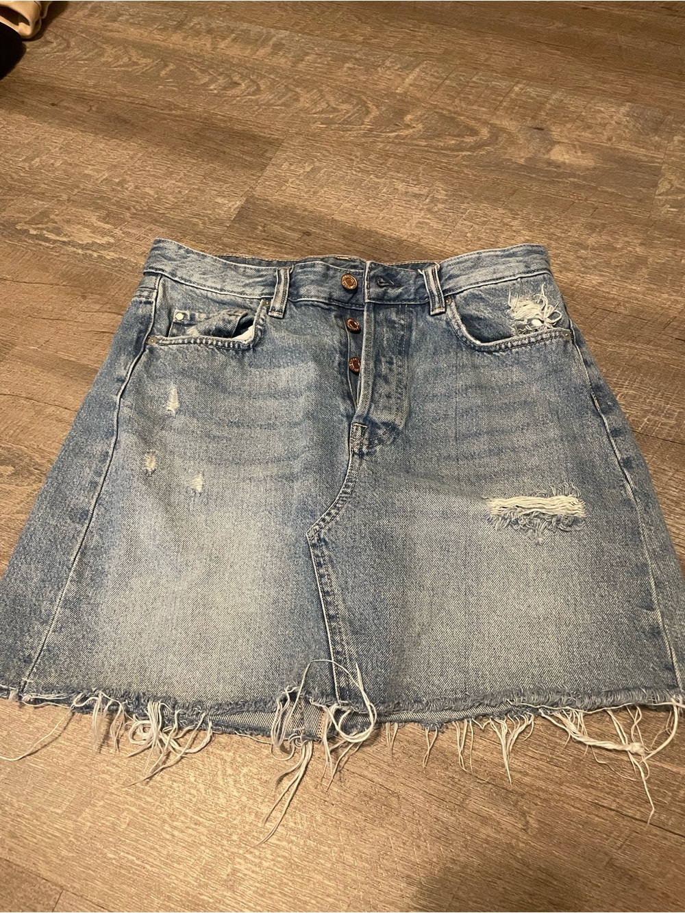 H&M Light Blue Distressed Denim A-Line Skirt